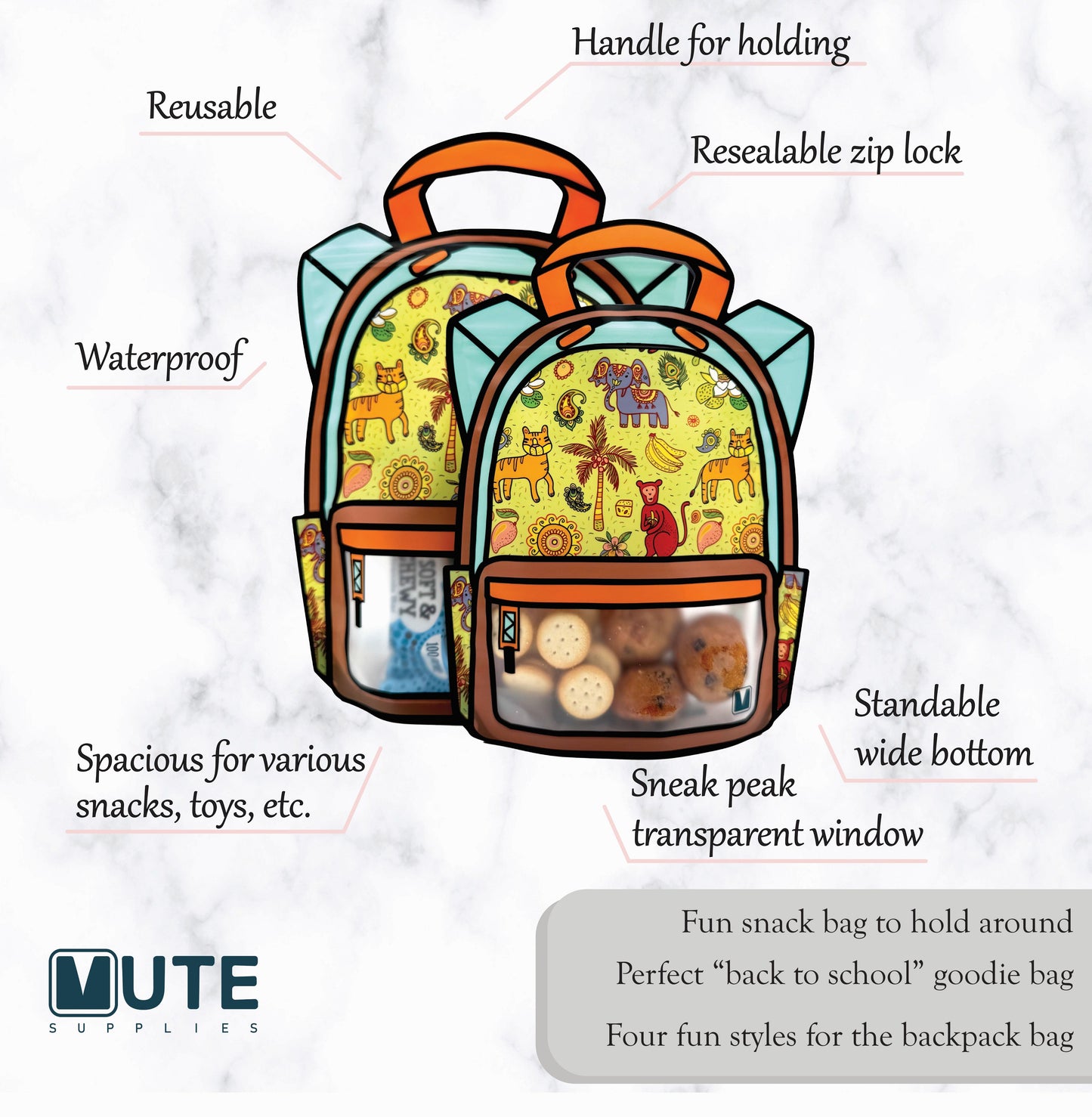 20 Pack Goodie Bags for Kids Birthday Party Supplies - Bulk Gift Bag for Favors, Food, and Candy with Resealable Ziplock Seal (Tropical Crew/Large)