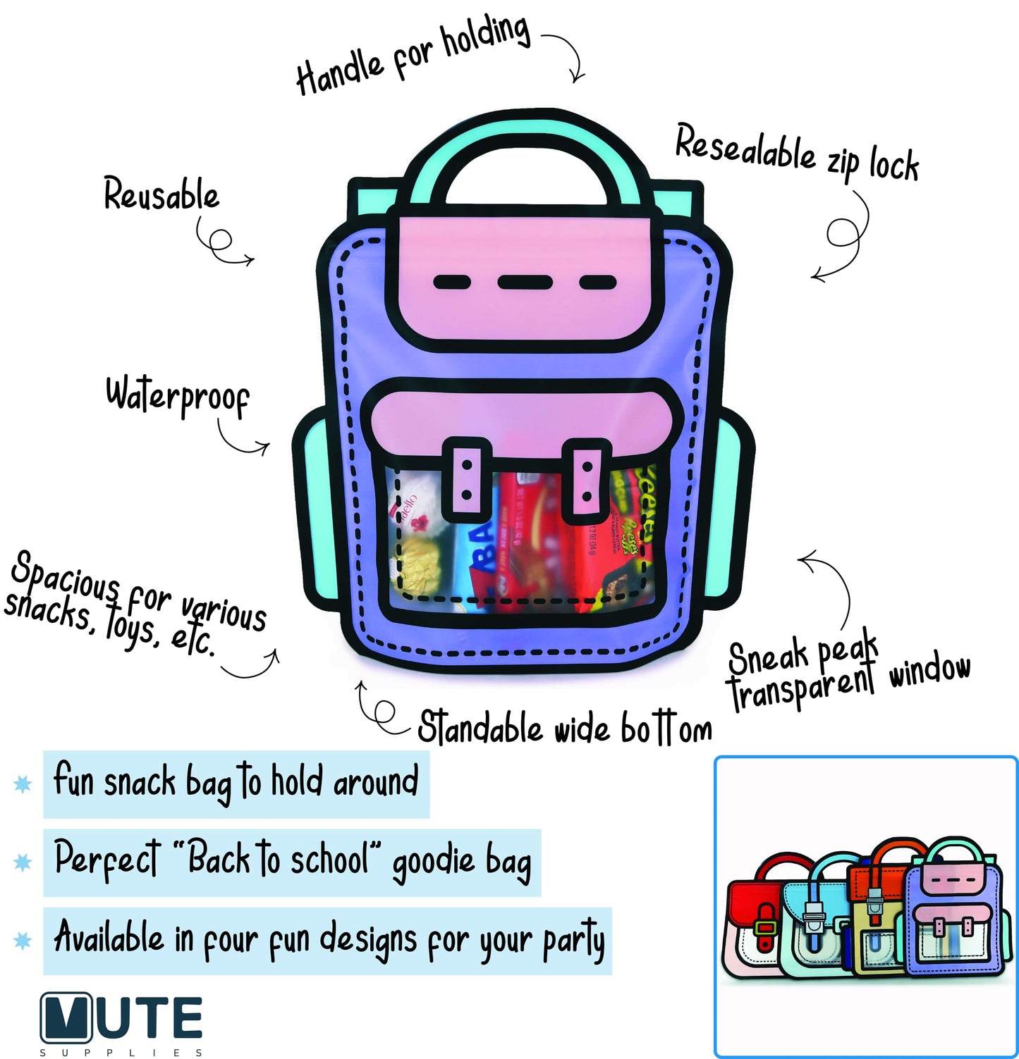 20 Pack Goodie Bags for Kids Birthday Party Supplies - Bulk Gift Bag for Favors, Food, and Candy with Resealable Ziplock Seal (Purple/Large)