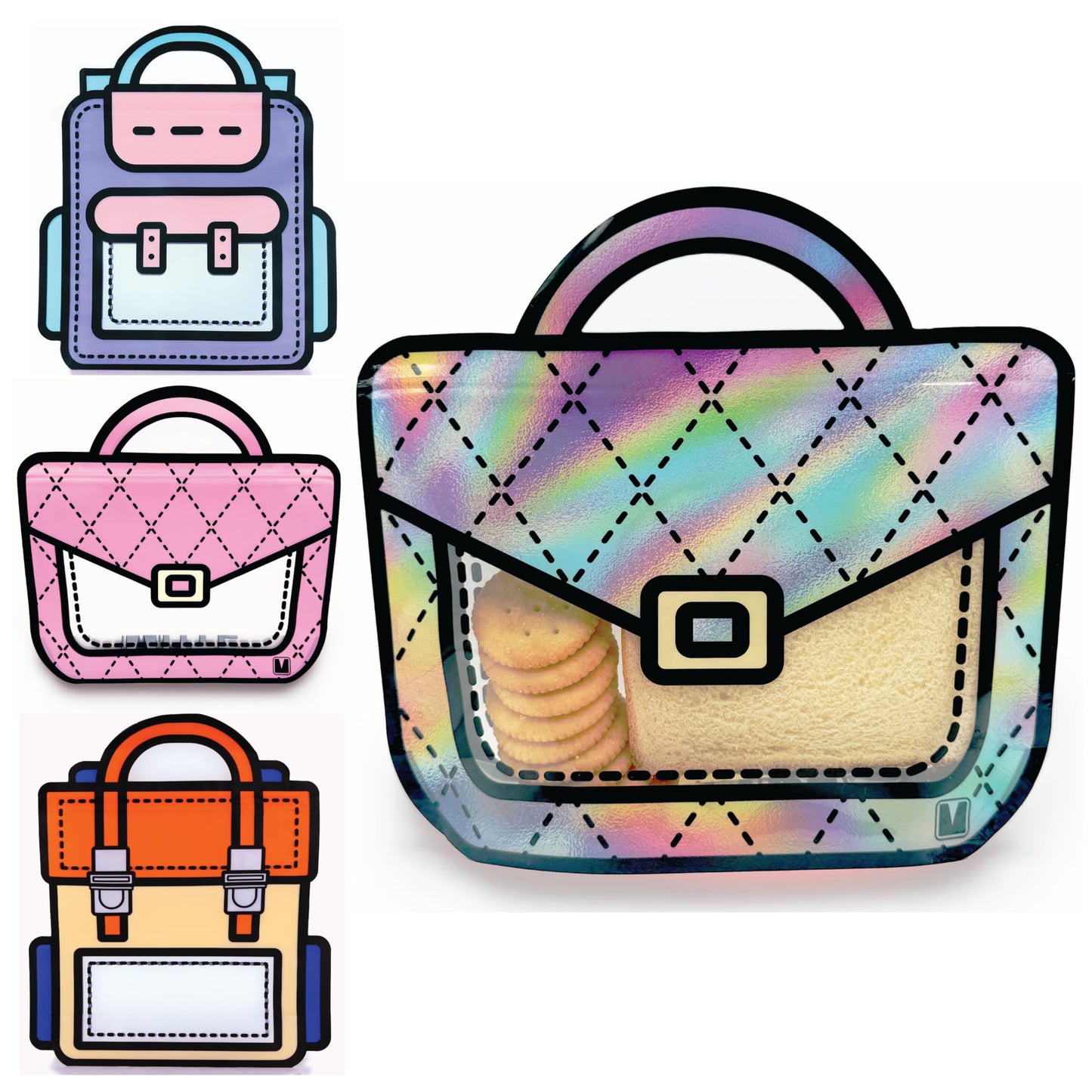 20 Pack Gift Bags for Kids Birthday Party Supplies - Bulk Goodie Bag for Candy, Snacks, or Favors with Resealable Ziplock Seal (Holographic/Large)