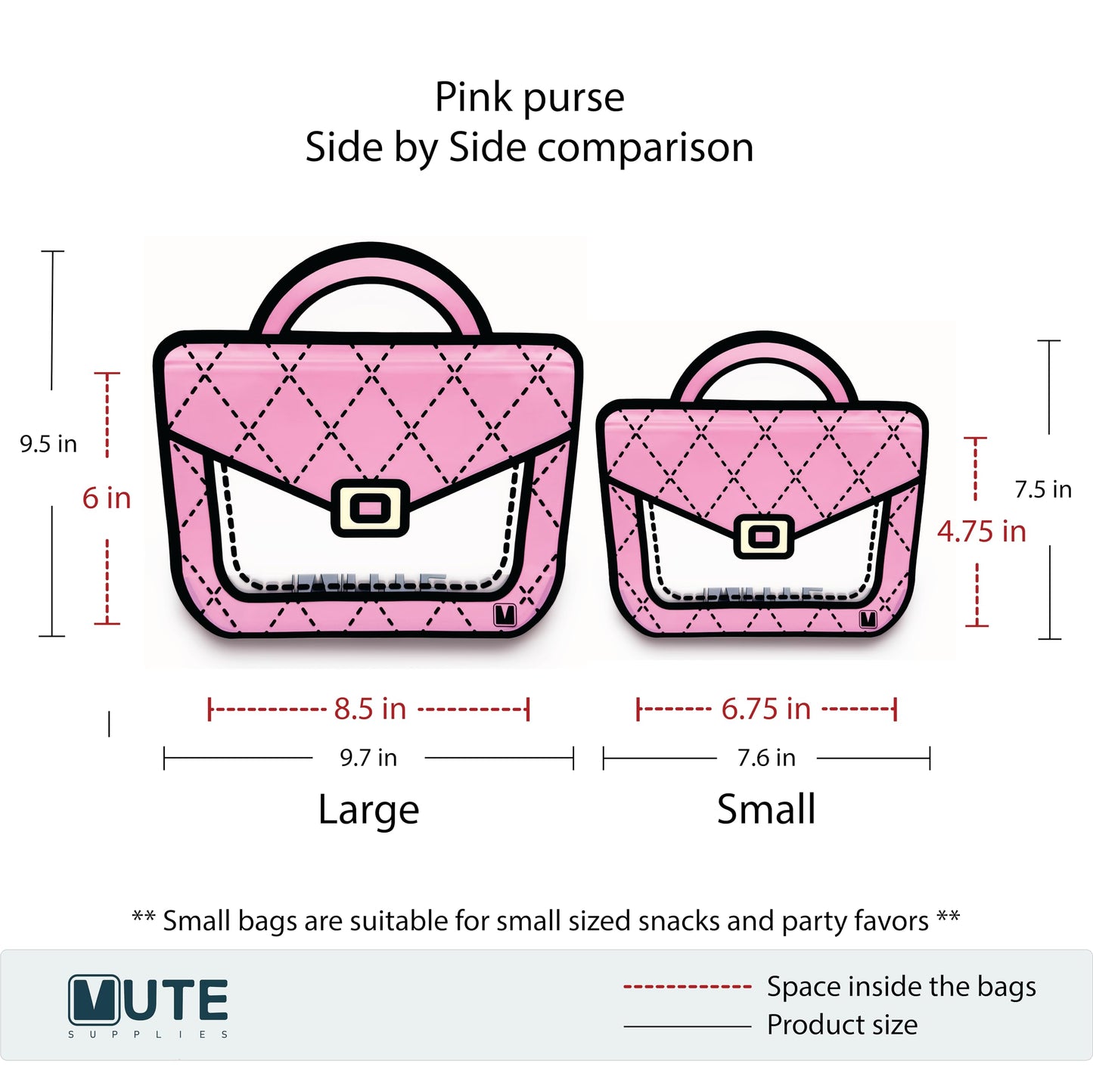 20 Pack Gift Bags for Kids Birthday Party Supplies - Bulk Goodie Bag for Candy, Snacks, or Favors with Resealable Ziplock Seal (Pink/Small)