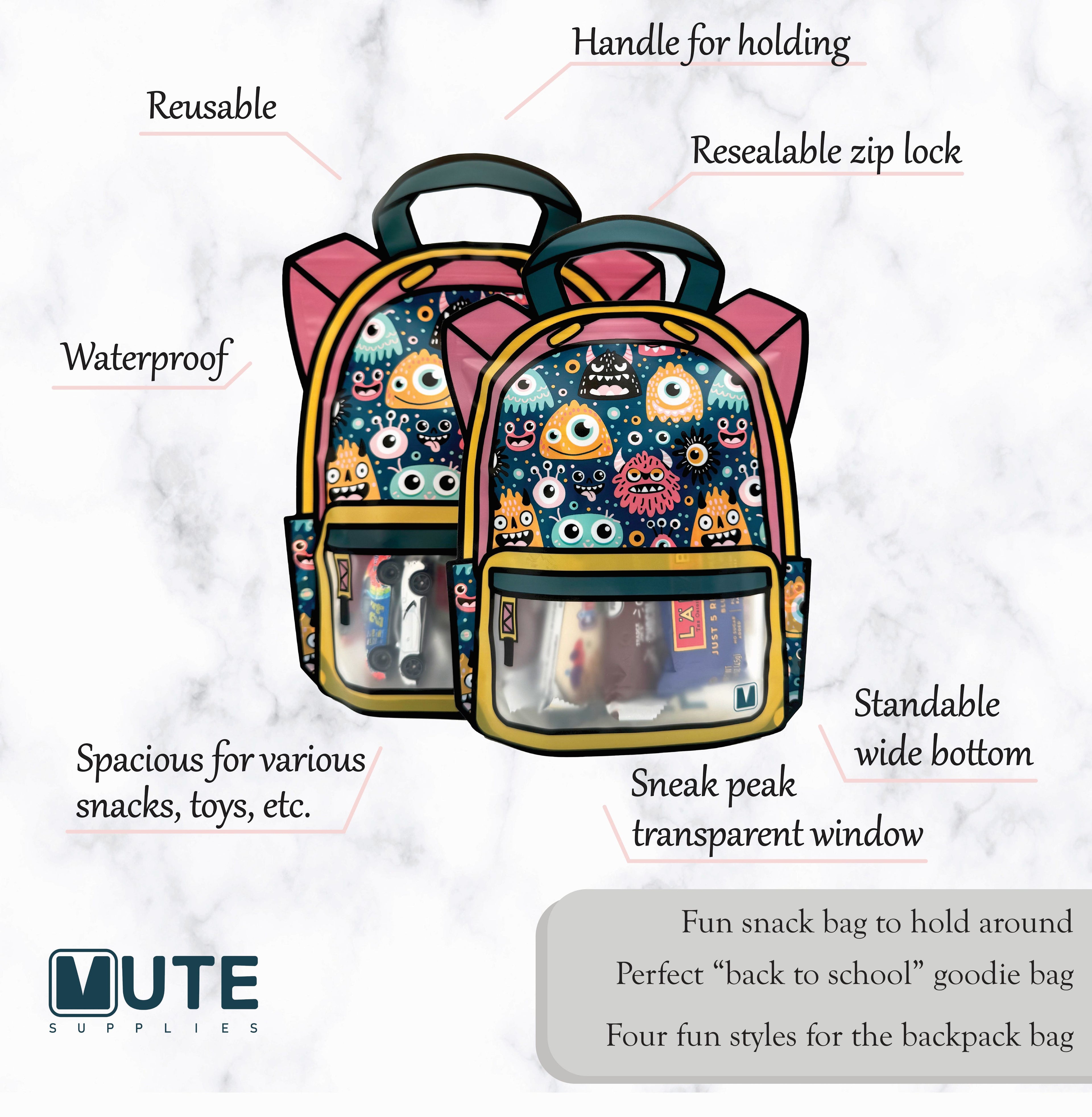 20 Pack Goodie Bags for Kids Birthday Party Supplies - Bulk Gift Bag for Favors, Food, and Candy with Resealable Ziplock Seal (Monster Jam/Large)