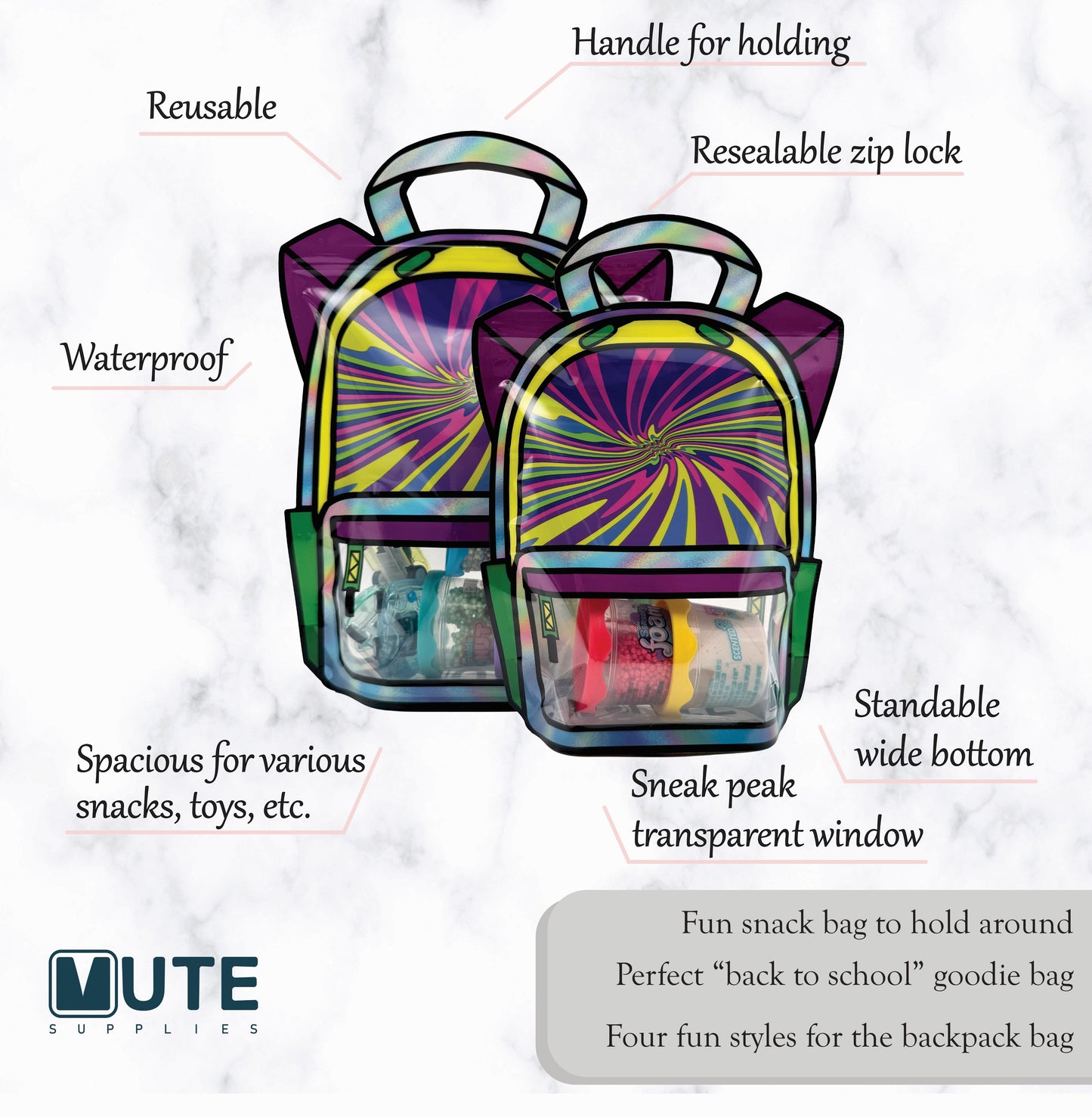 20 Pack Goodie Bags for Kids Birthday Party Supplies - Bulk Gift Bag for Favors, Food, and Candy with Resealable Ziplock Seal (Woosie/Large)